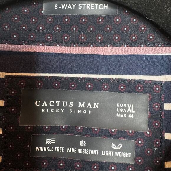 Cactus Man Stretch Button Up Shirt Sz X-Large Navy Long Sleeve - Picture 2 of 12